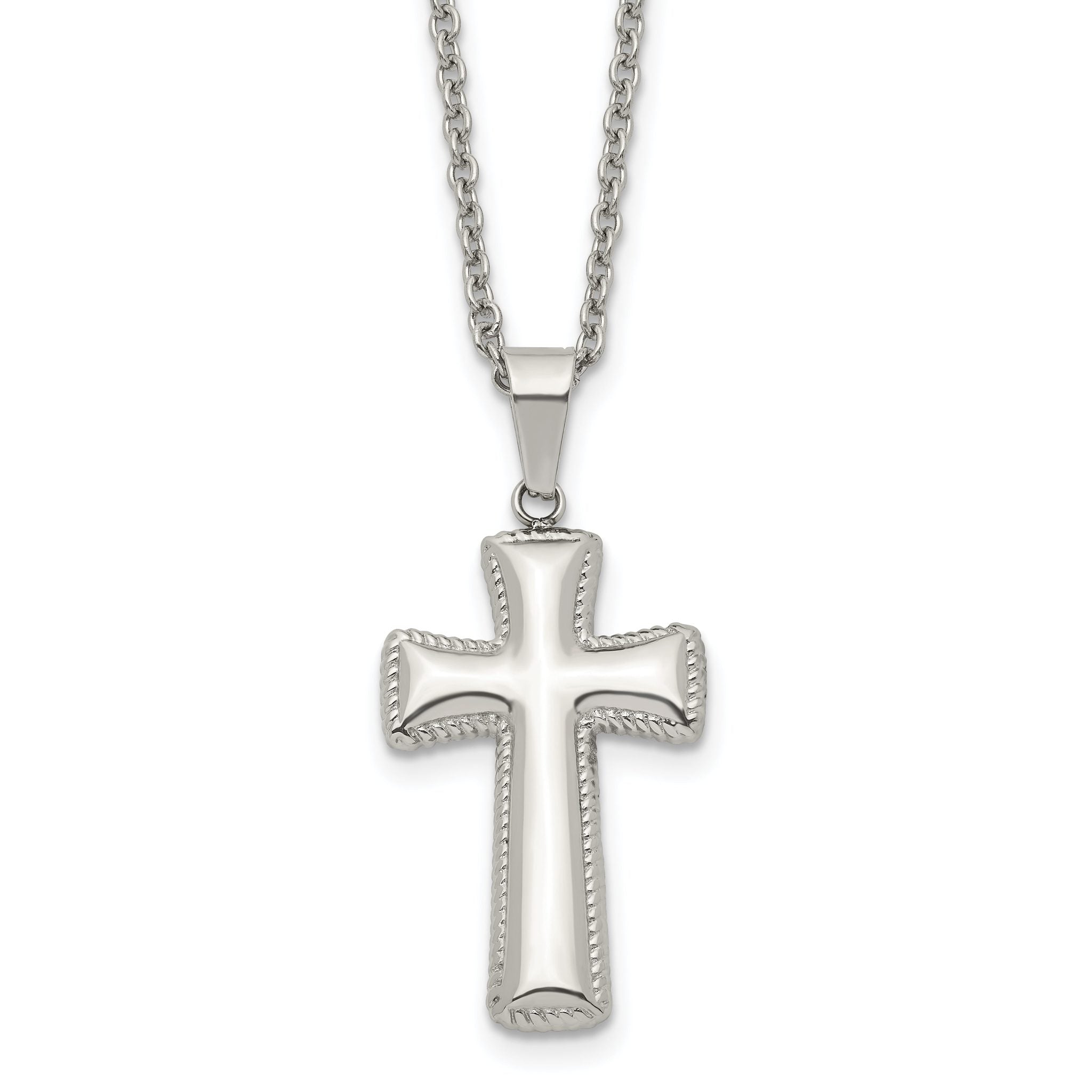 Chisel Stainless Steel Polished Medium Pillow Cross Pendant on an 18 inch Cable Chain Necklace Main image
