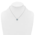 Sterling Silver Rhodium-plated Blue CZ Textured Clover Shape 16 inch with 1.5 inch Extension Necklace