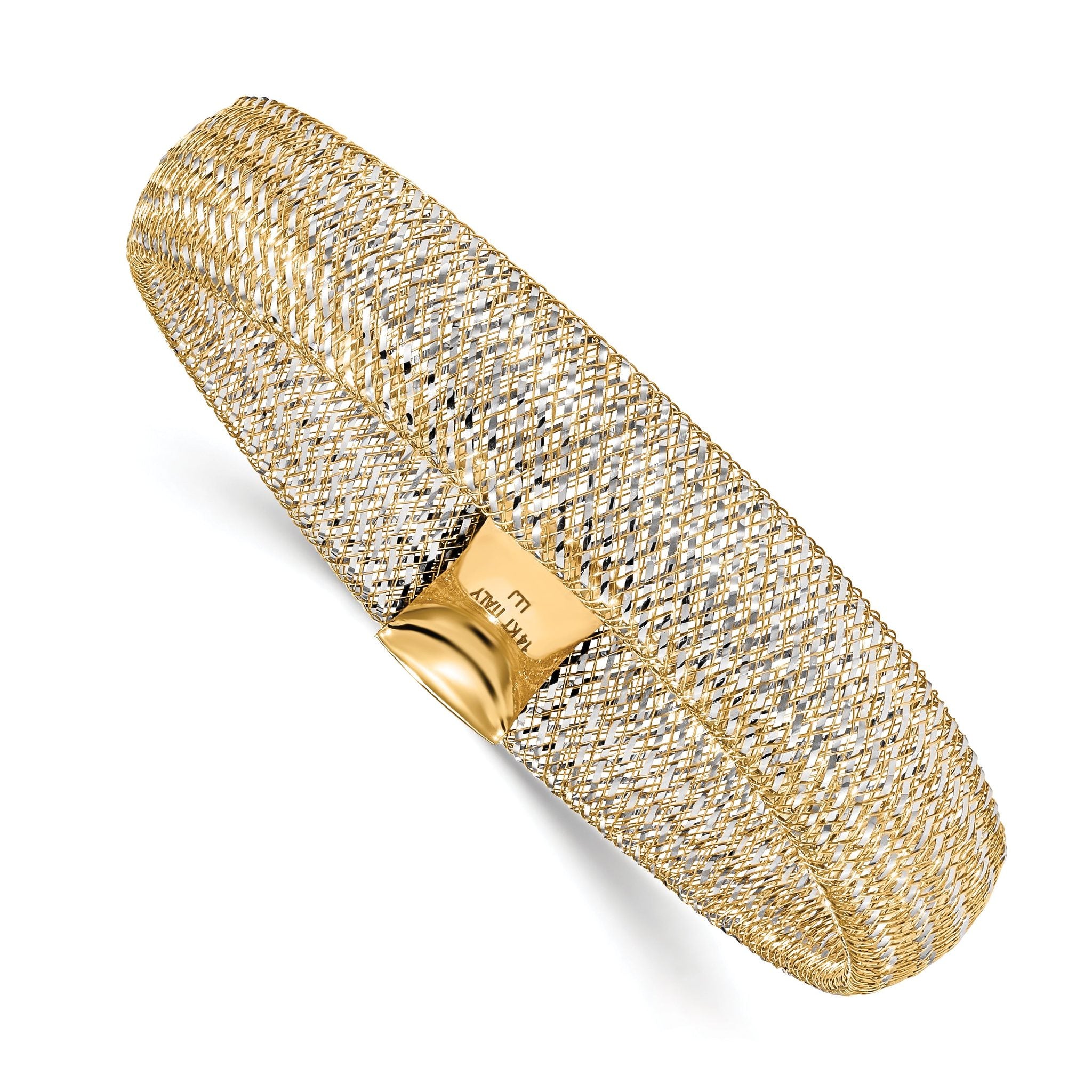14K w/Rhodium Polished Mesh Stretch Bracelet Main image