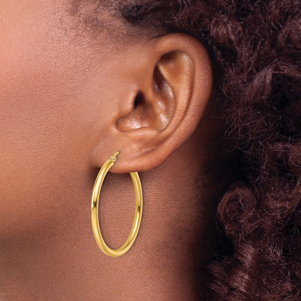 14k Polished 2.5mm Lightweight Tube Hoop Earrings