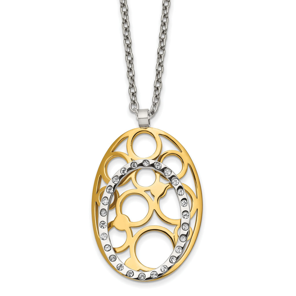 Stainless Steel Polished Yellow IP Crystals 1.75in ext Necklace
