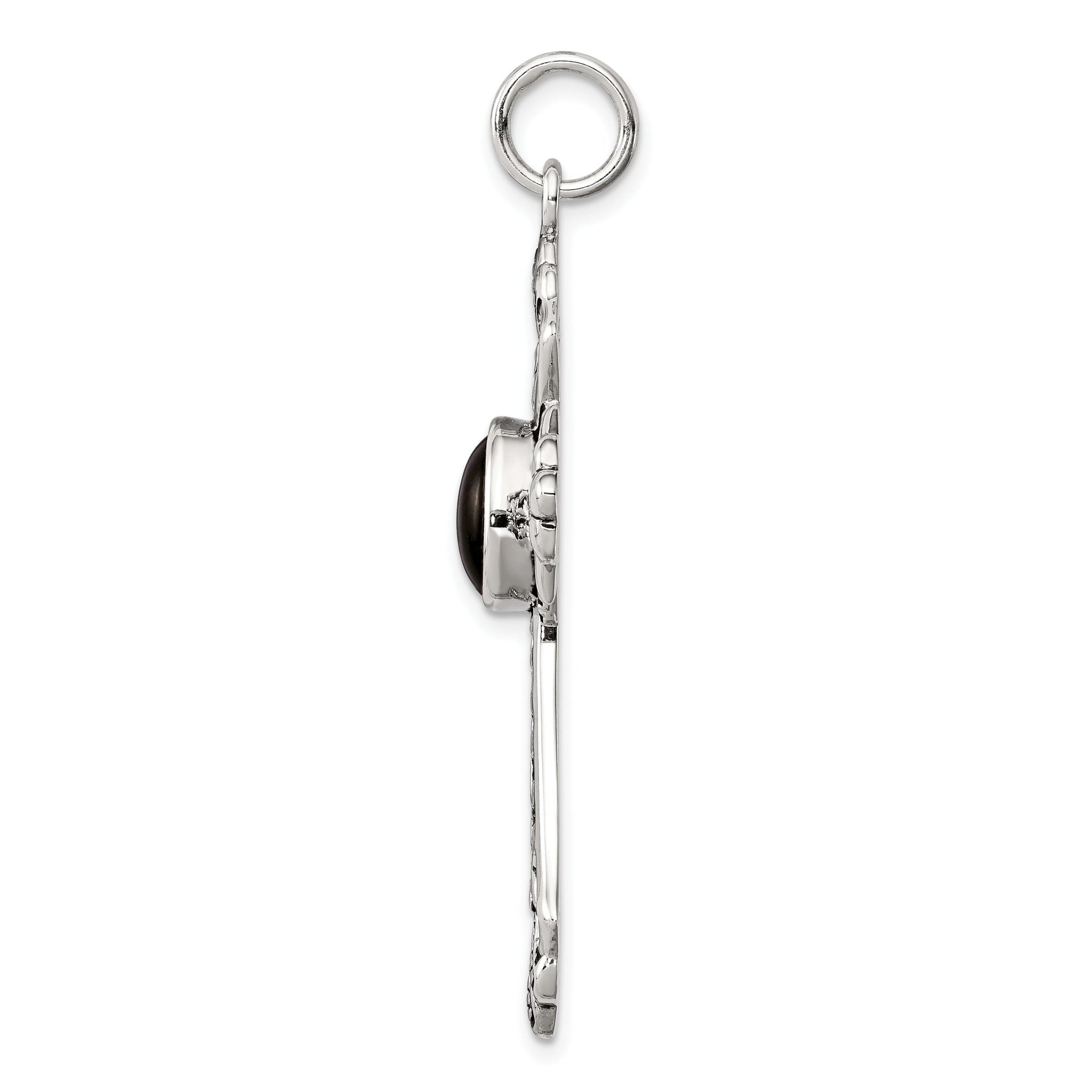 Sterling Silver 925 Onyx Cross Pendant with Polished Antiqued Finish Secondary image