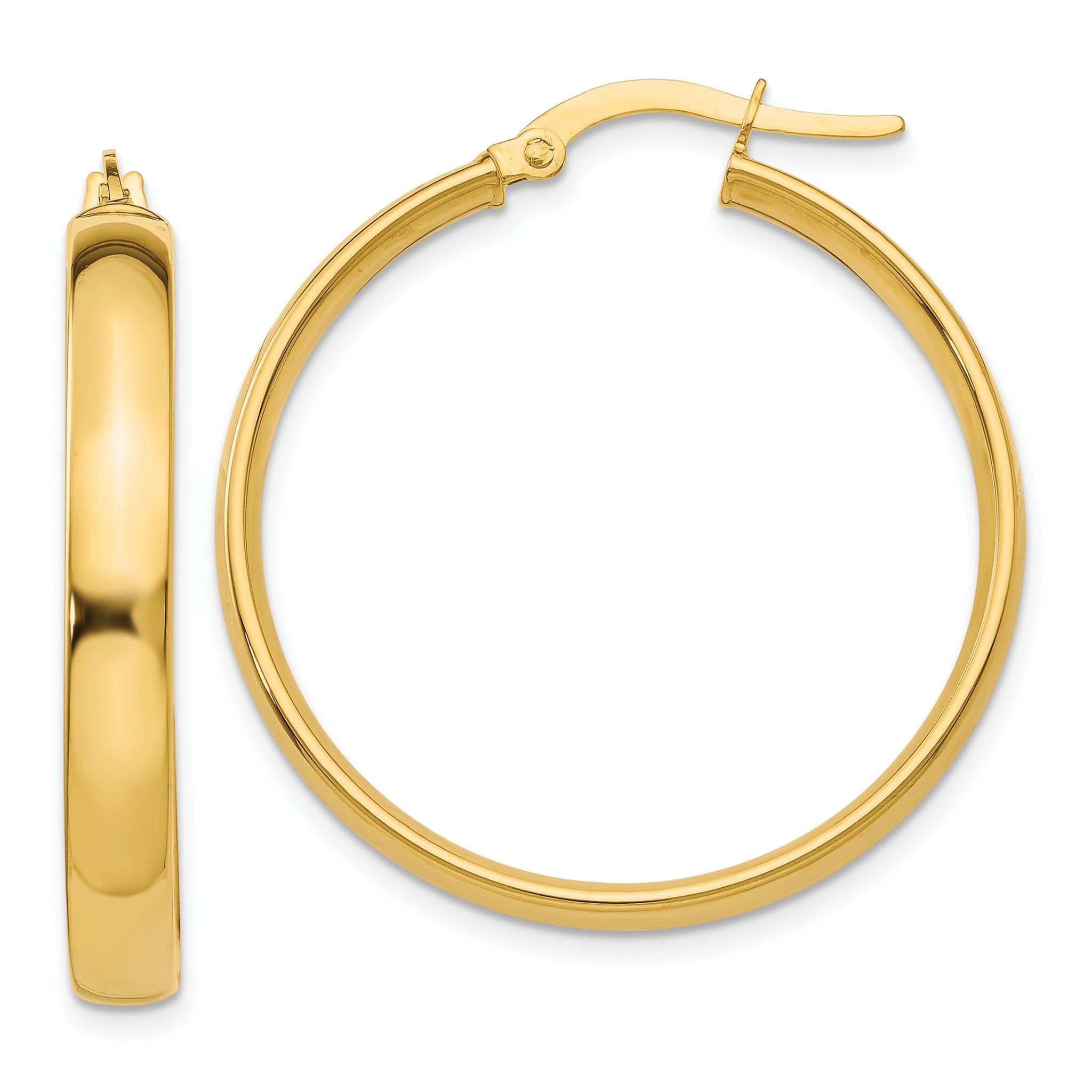 14K Gold Polished Hoop Earrings, 4x25mm Lightweight Elegance for Women
