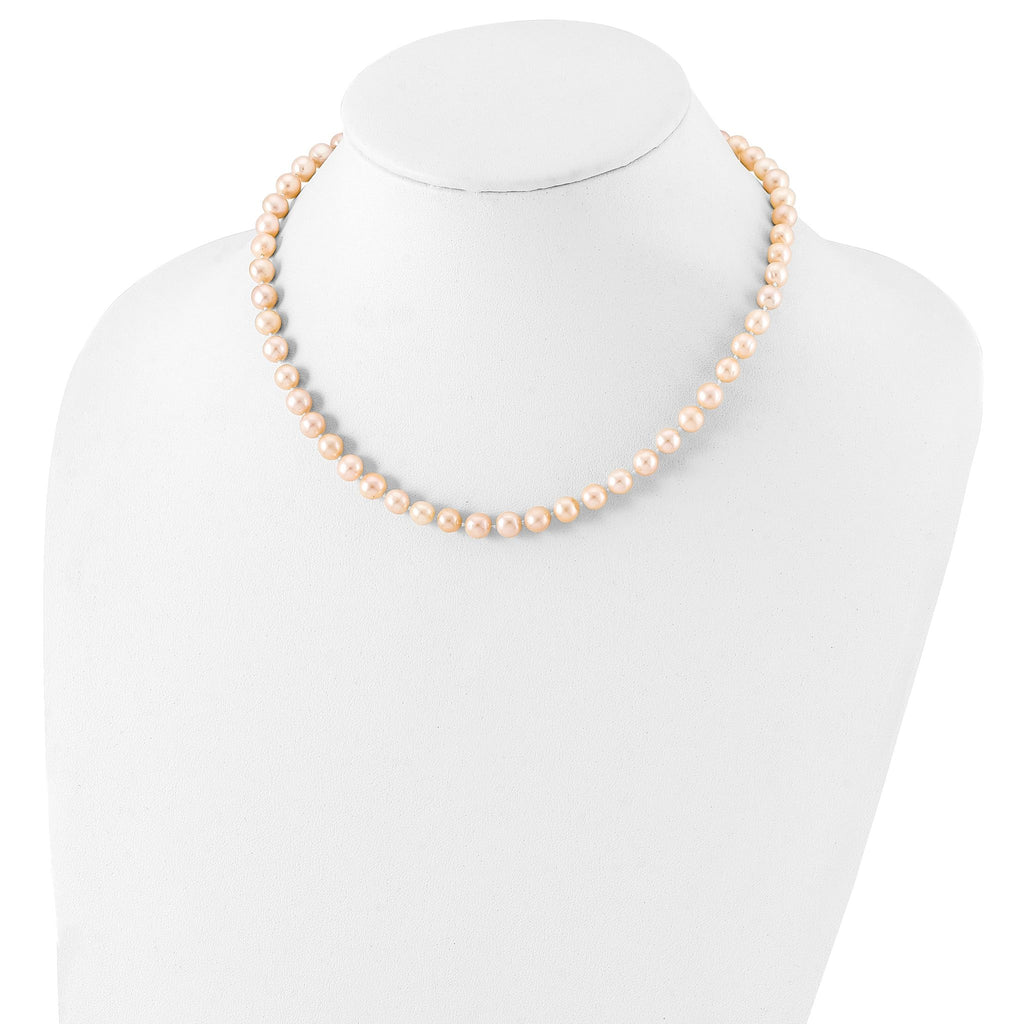 Sterling Silver Rhodium-plated 6-7mm Pink Near-Round Freshwater Cultured Pearl 16 inch Necklace