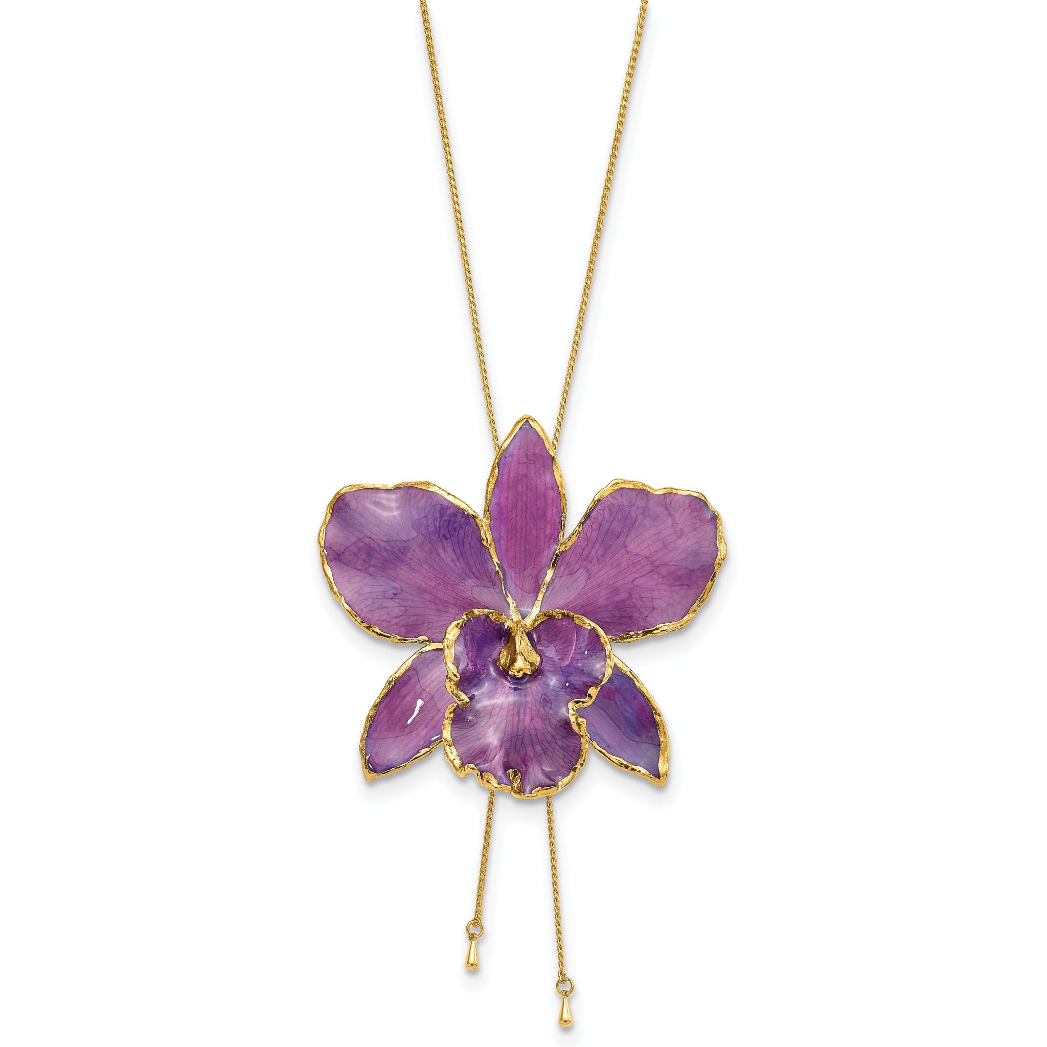 24K Gold-trim Lacquer Dipped Purple Real Cattleya Orchid Slip-on Adjustable Gold-tone Necklace Secondary image