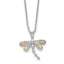 Sterling Silver Dragonfly Necklace with 12K Rose Gold Accents Elegant 18 Design