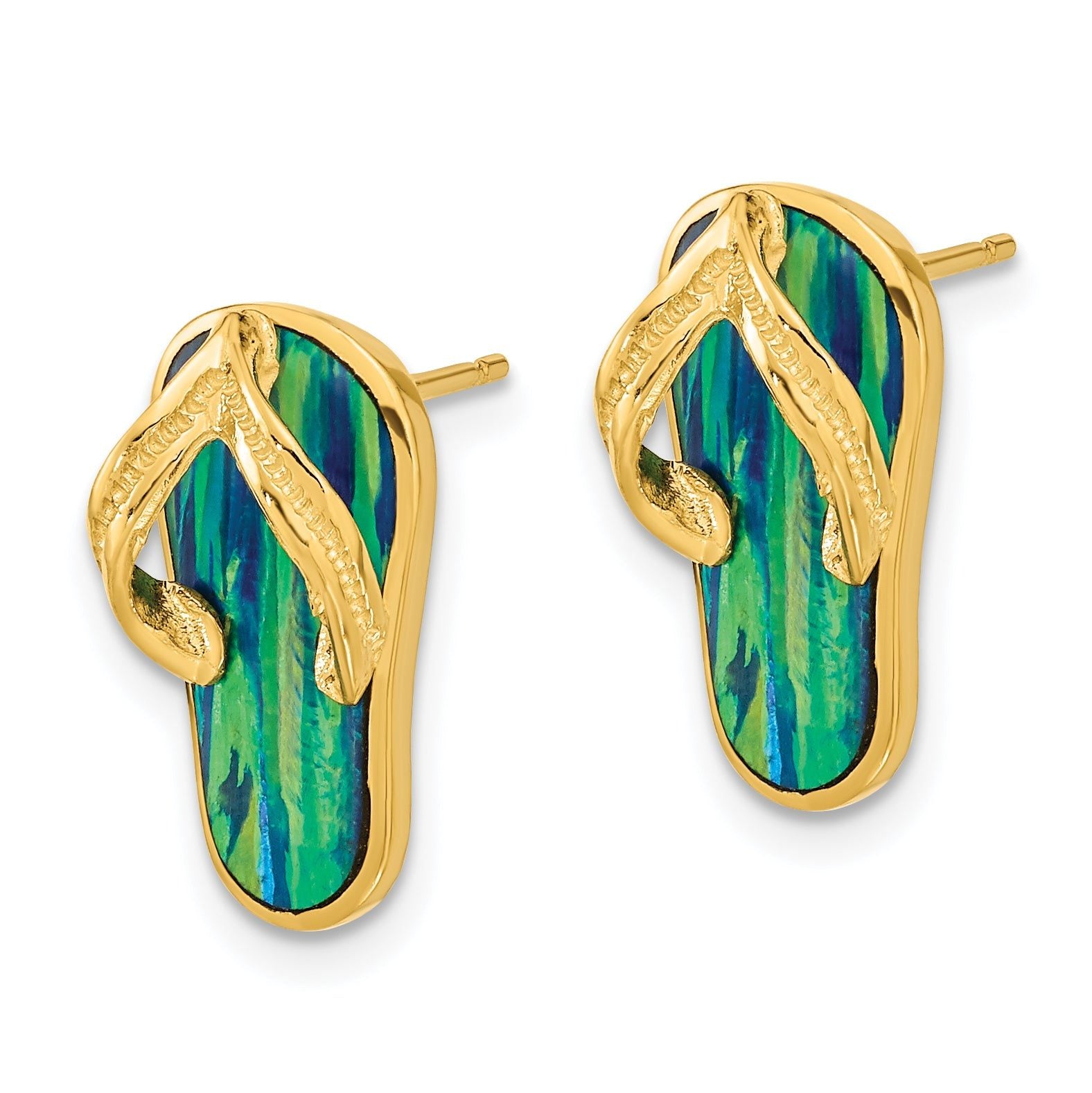 14k Polished w/Created Blue Opal Flip Flop Post Earrings Secondary image
