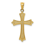 14K Yellow Gold Solid Budded Cross Pendant  Elegant Casted Design