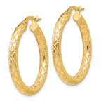 10K Gold Polished and Textured Women's Hoop Earrings with Hinged Closure