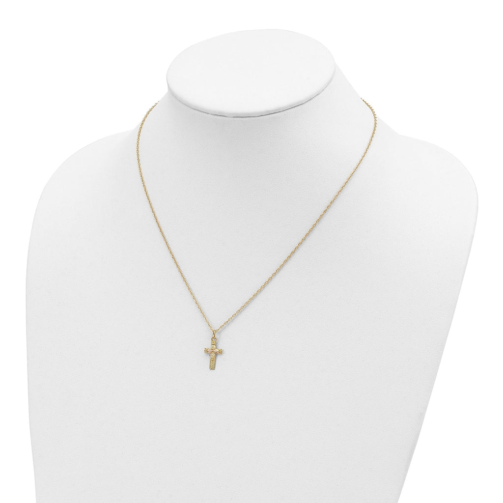 10K Tri-Color Polished Black Hills Gold Cross Necklace Elegant Design