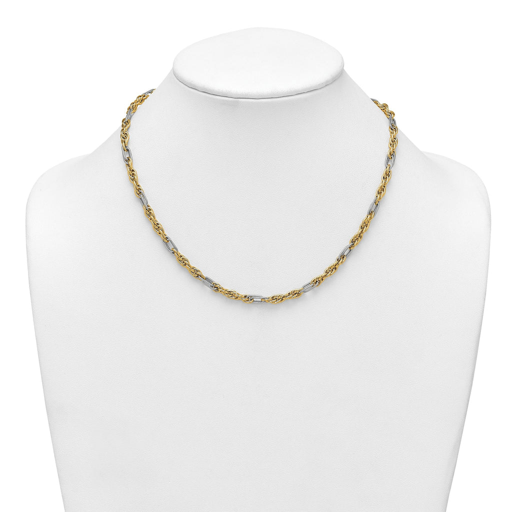 14k with White Rhodium Polished 4.2mm Fancy Rope Chain 18 inch Necklace