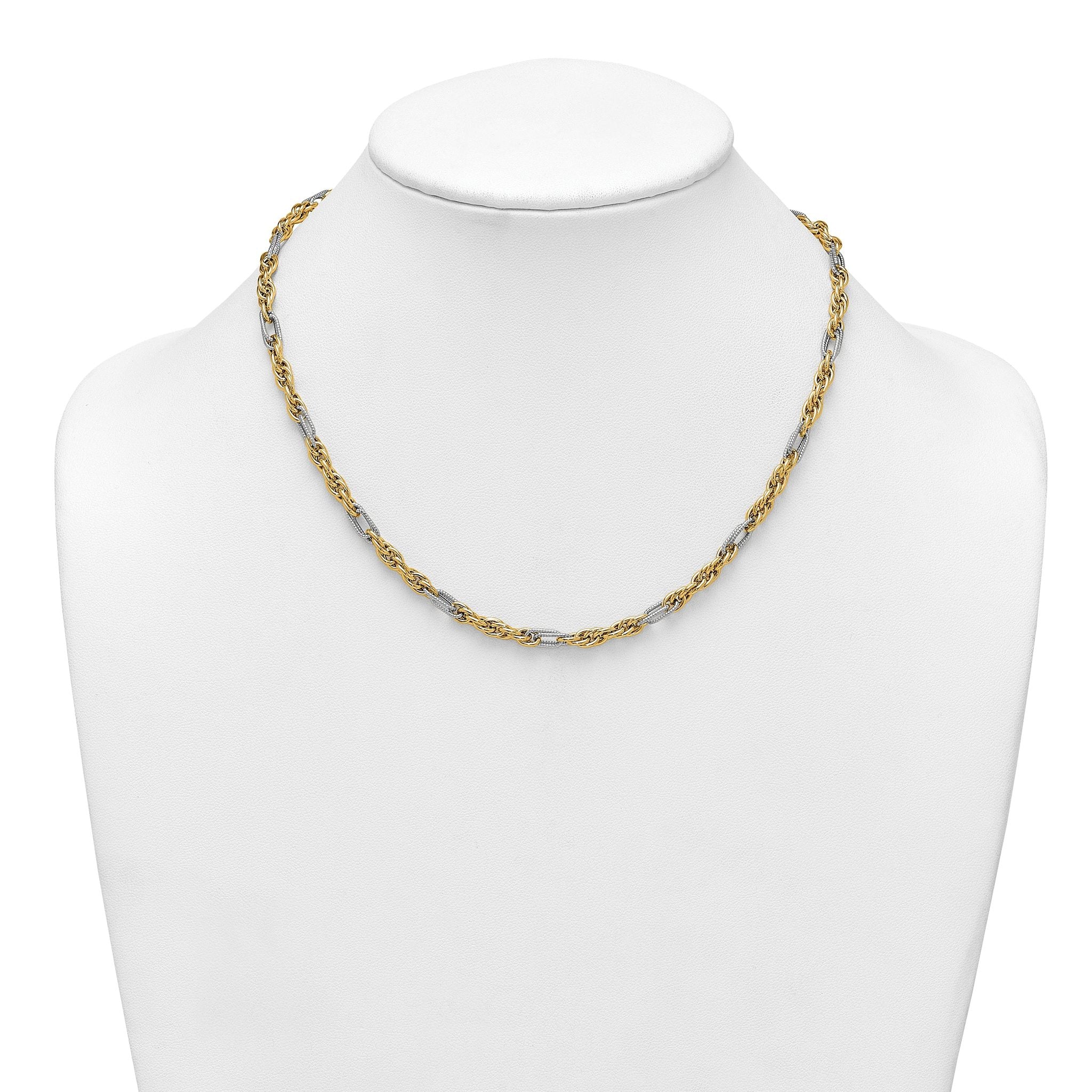 14k with White Rhodium Polished 4.2mm Fancy Rope Chain 18 inch Necklace