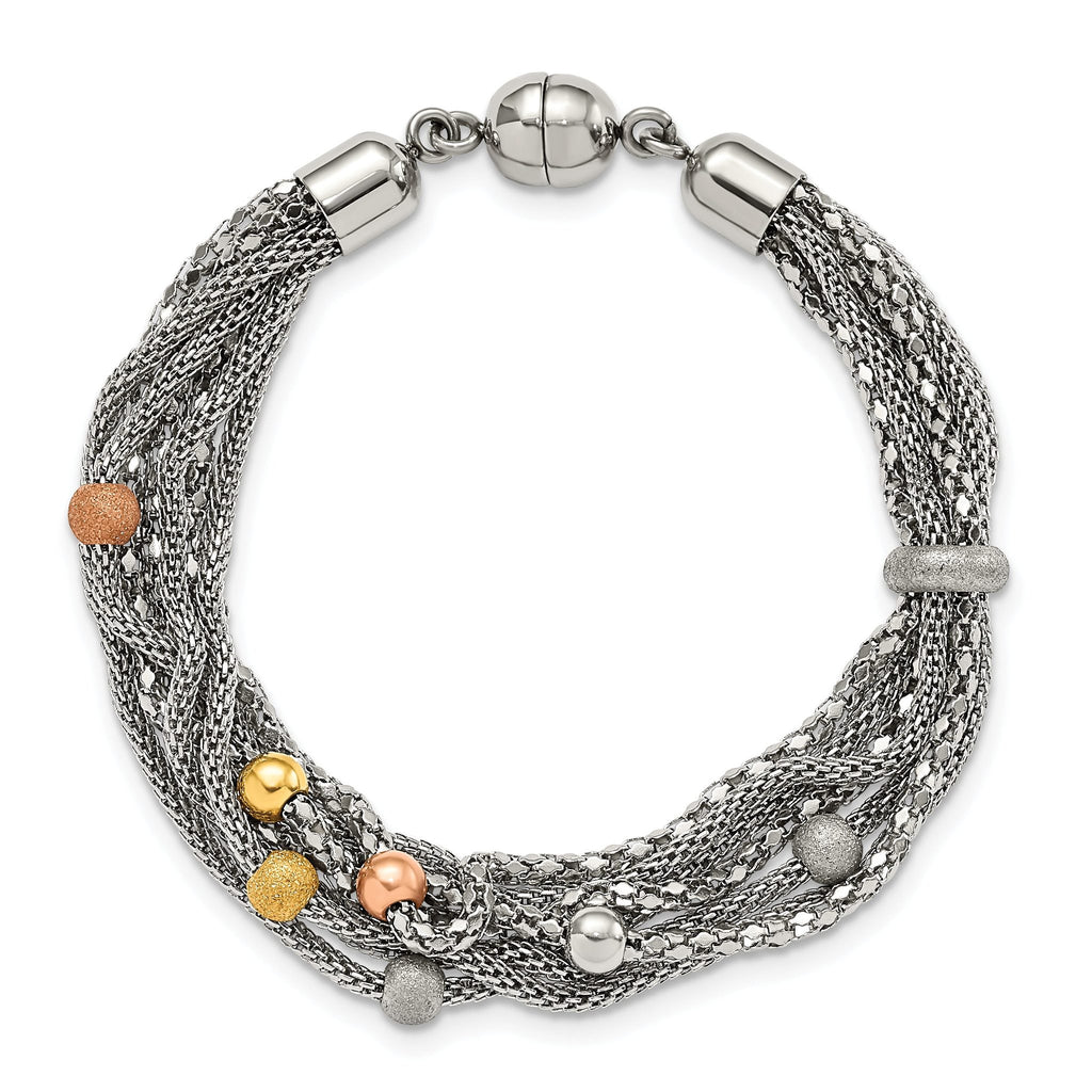 Stainless Steel Polished Rose and Yellow IP-plated Mesh Bracelet for Women