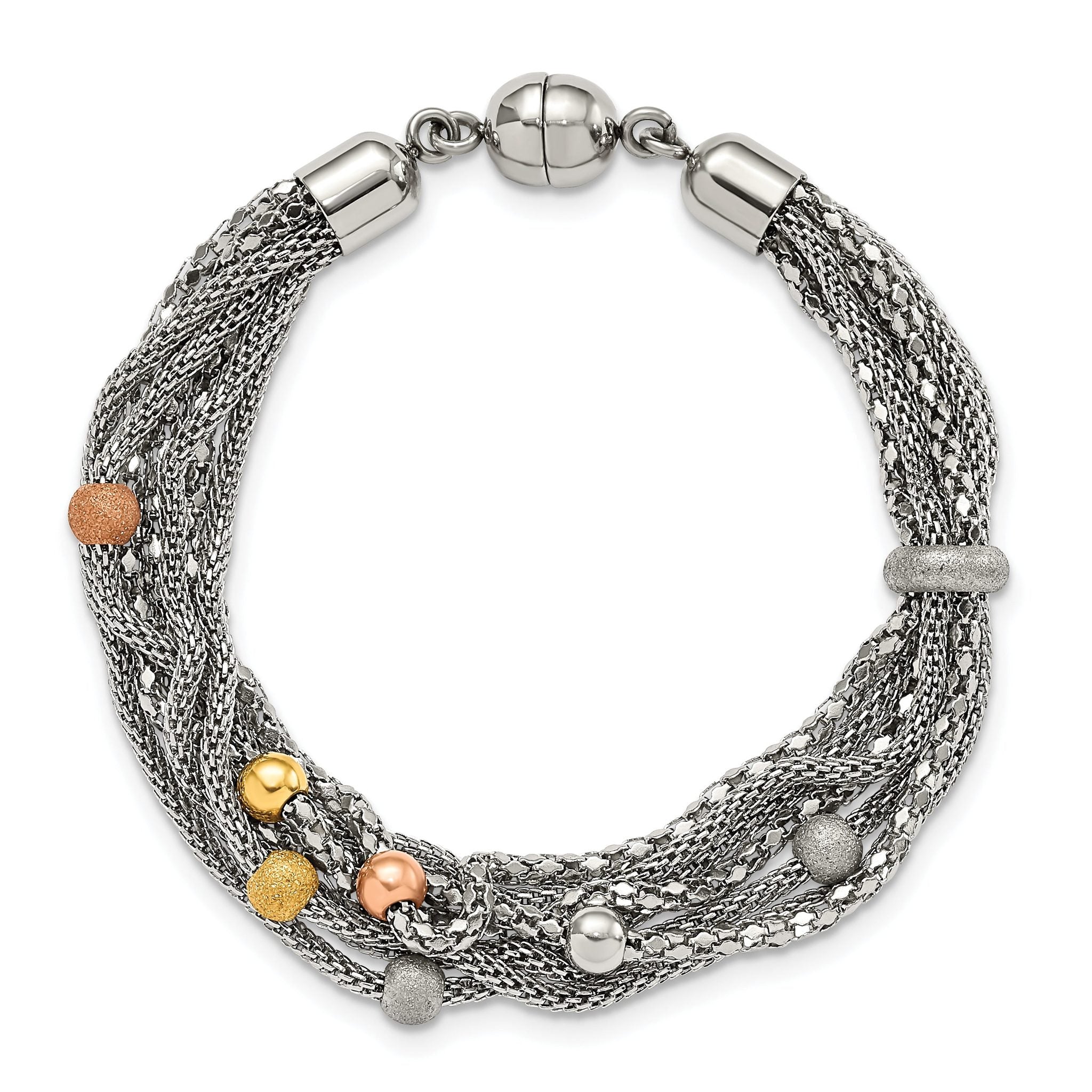 Stainless Steel Polished Rose and Yellow IP-plated Mesh Bracelet for Women