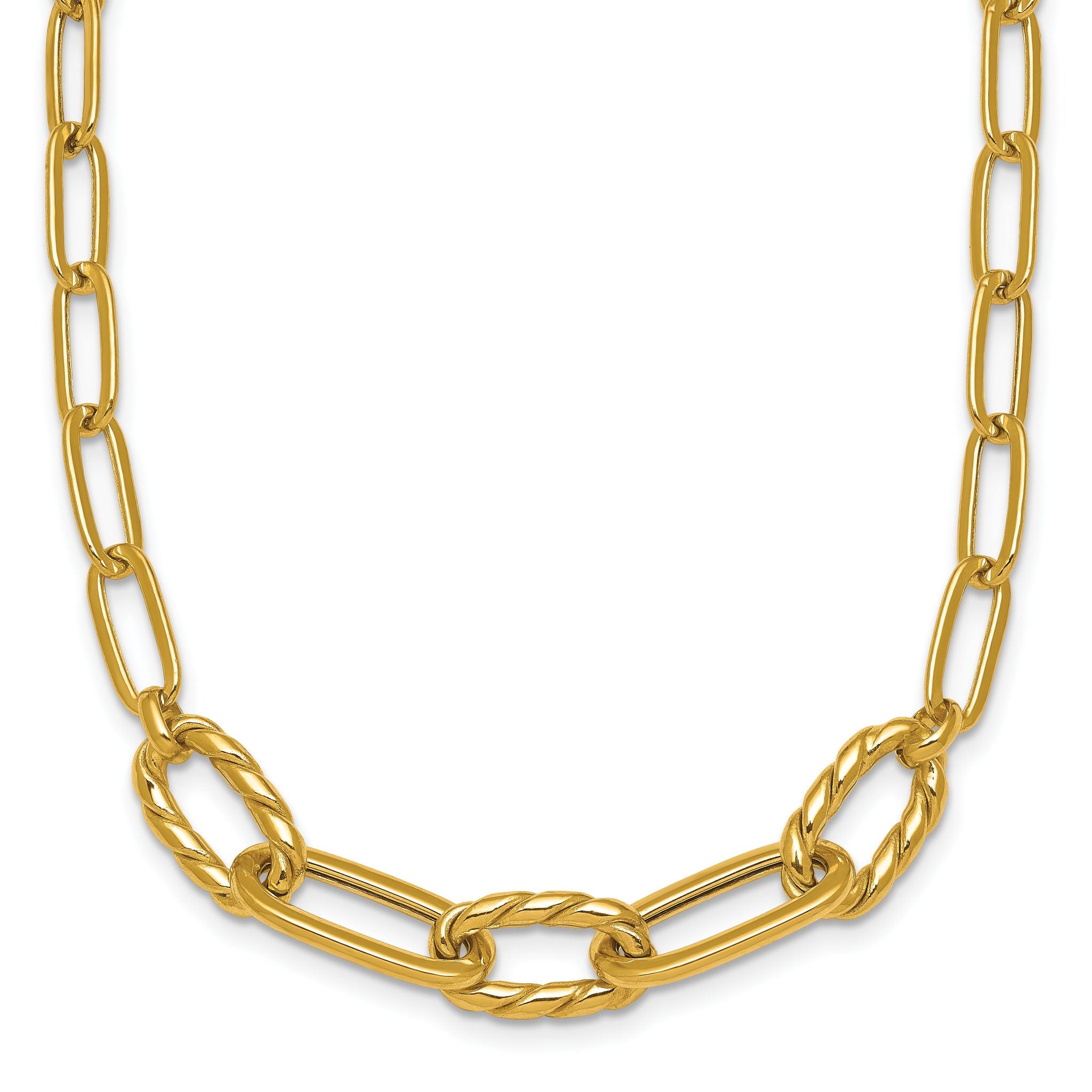 14K Polished Fancy Oval and Twisted Link 18 inch Paperclip Necklace Main image