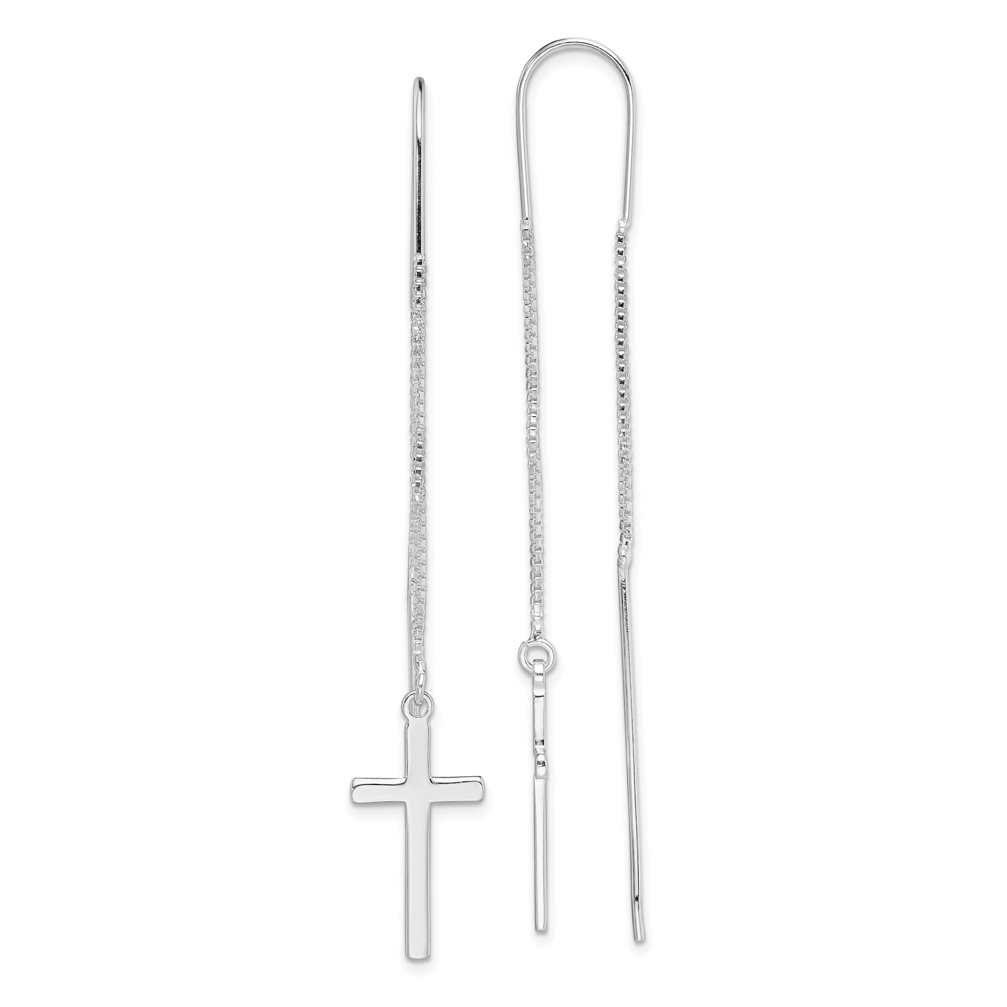Sterling Silver Rhodium-plated Polished Latin Cross Threader Earrings Main image