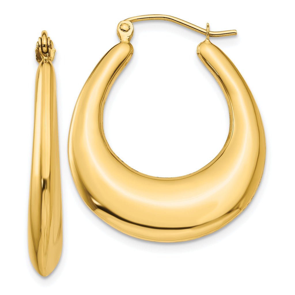 14K Gold Polished Hoop Earrings with Elegant Hollow Design
