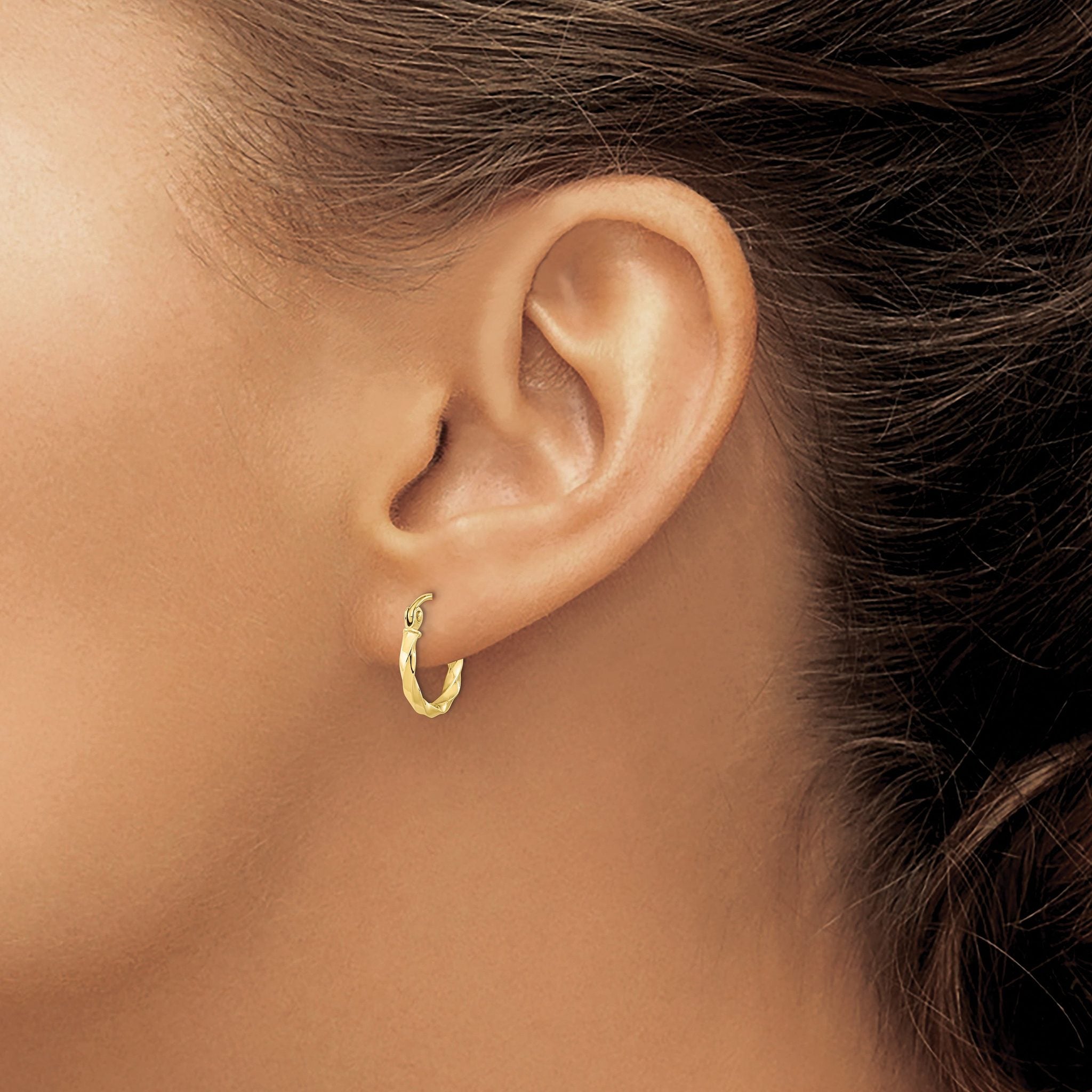 10K Gold Twisted Hoop Earrings Polished Finish Elegant 13mm Pair