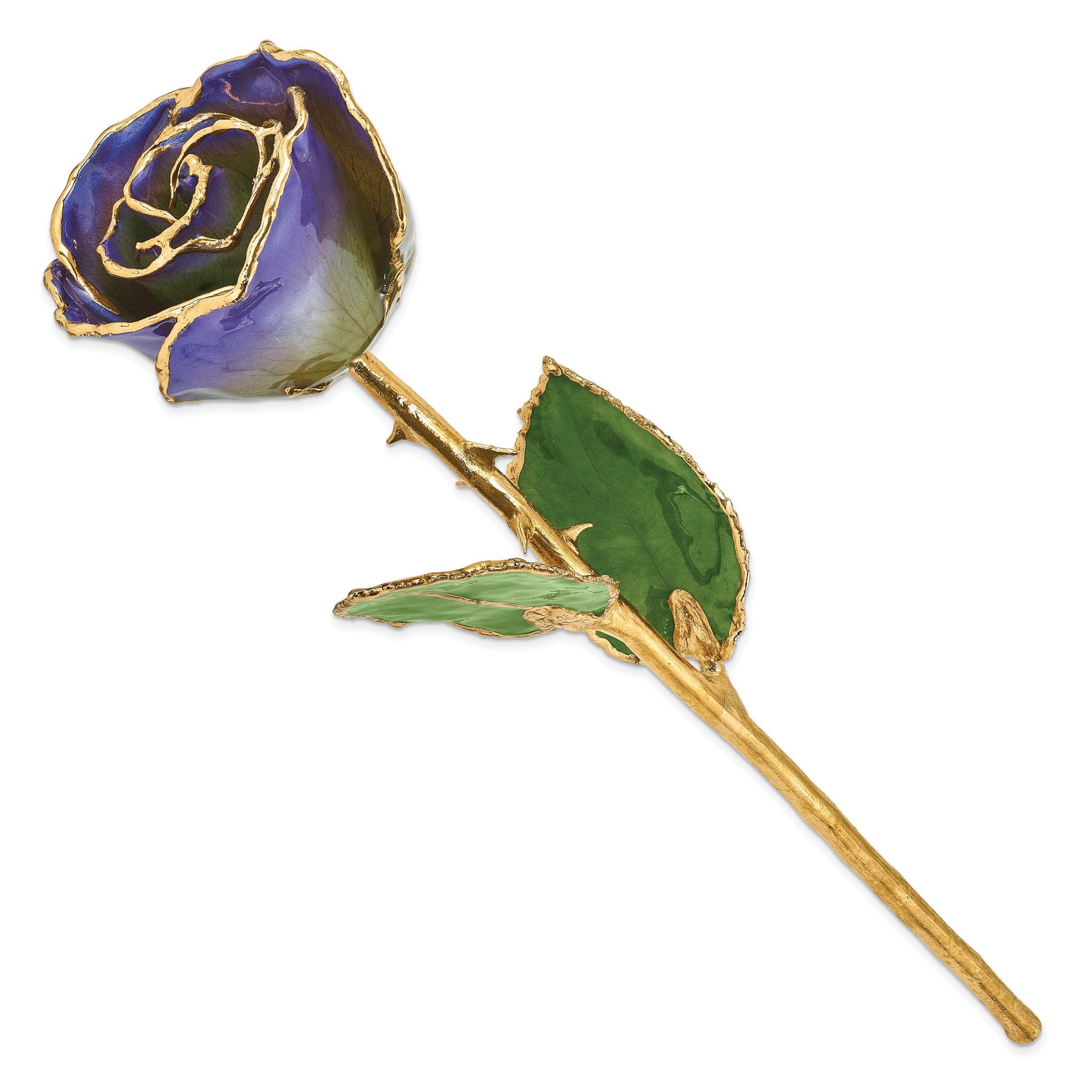 Lacquer Dipped Gold Trimmed Peridot/Blue Violet Pearl Real Rose Secondary image
