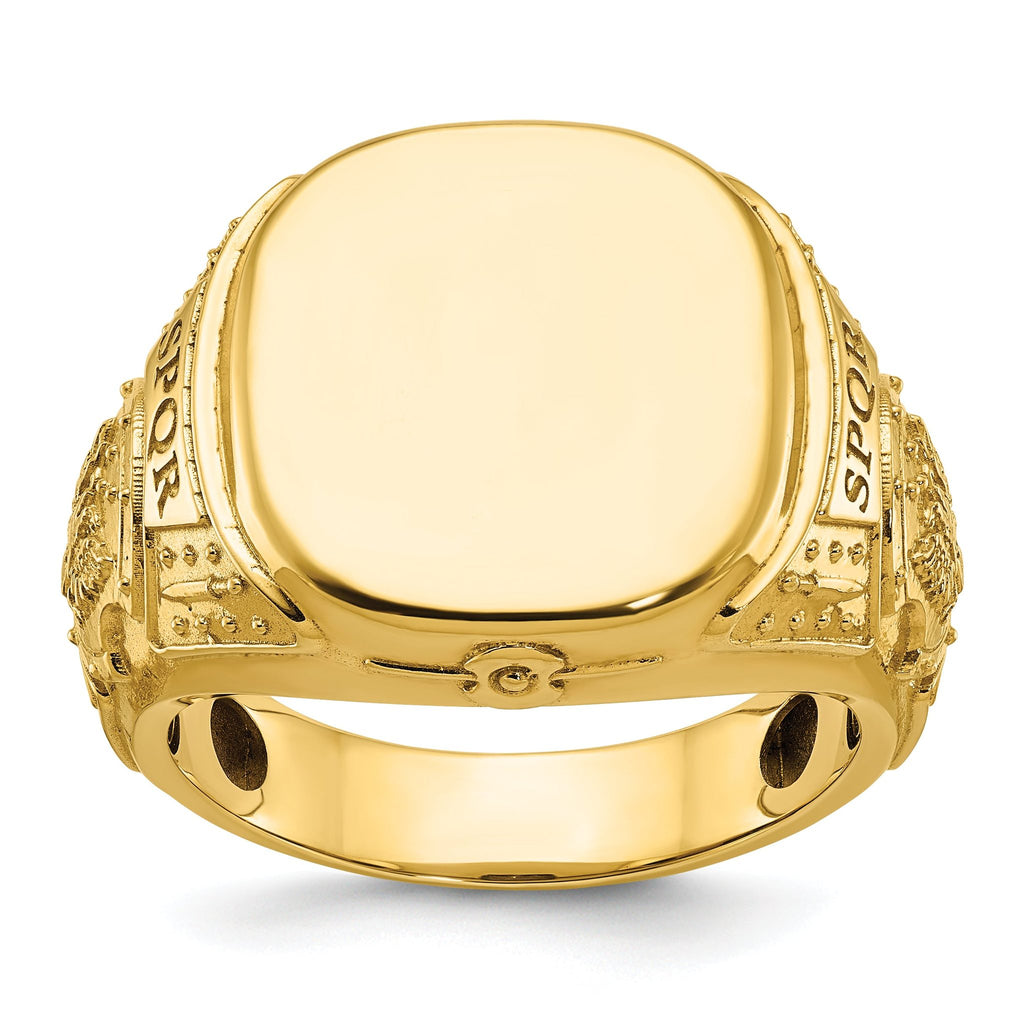 14k 16.5x14.8mm Men's Cushion Signet Ring