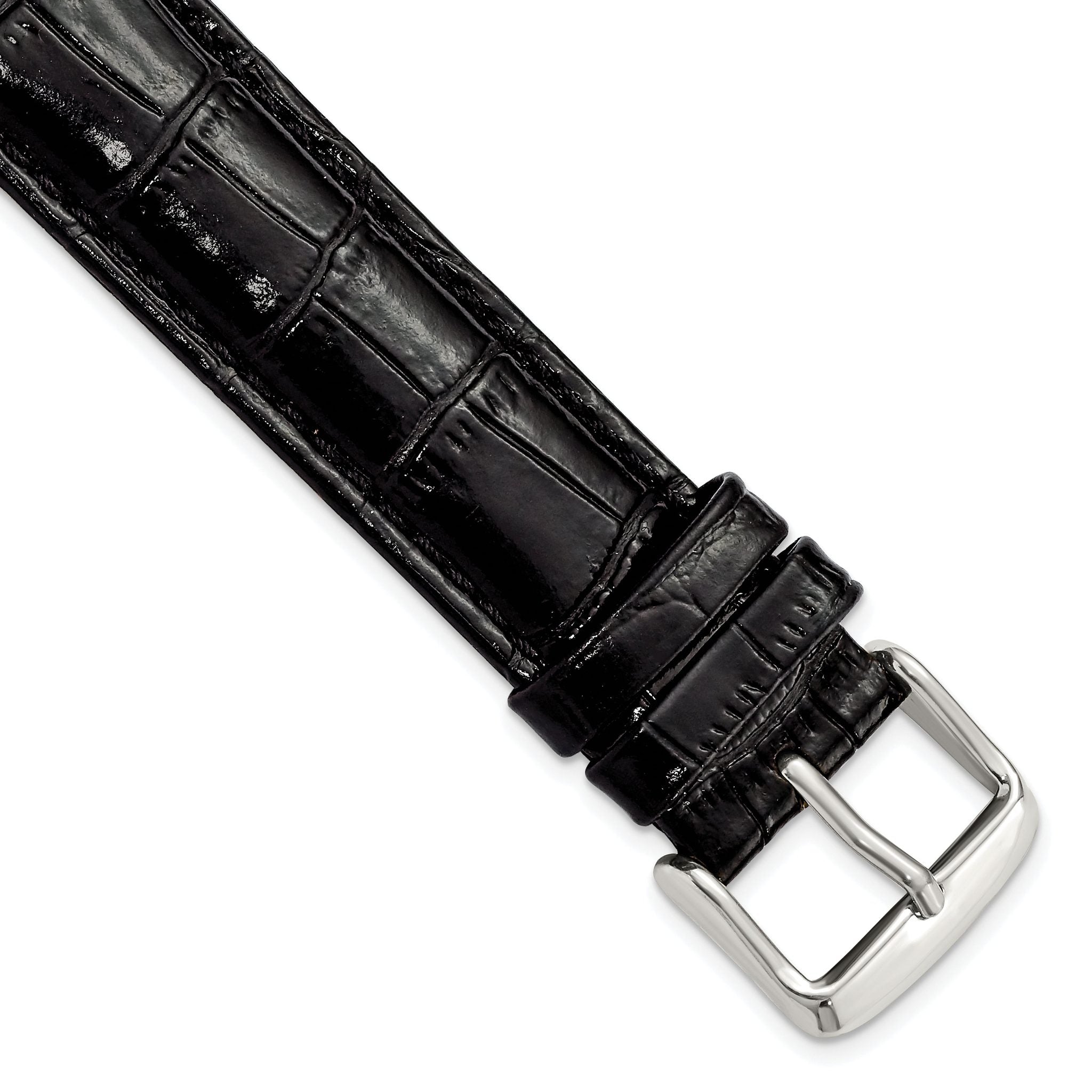 Crocodile Grain Leather Watch Band in Black, 18mm