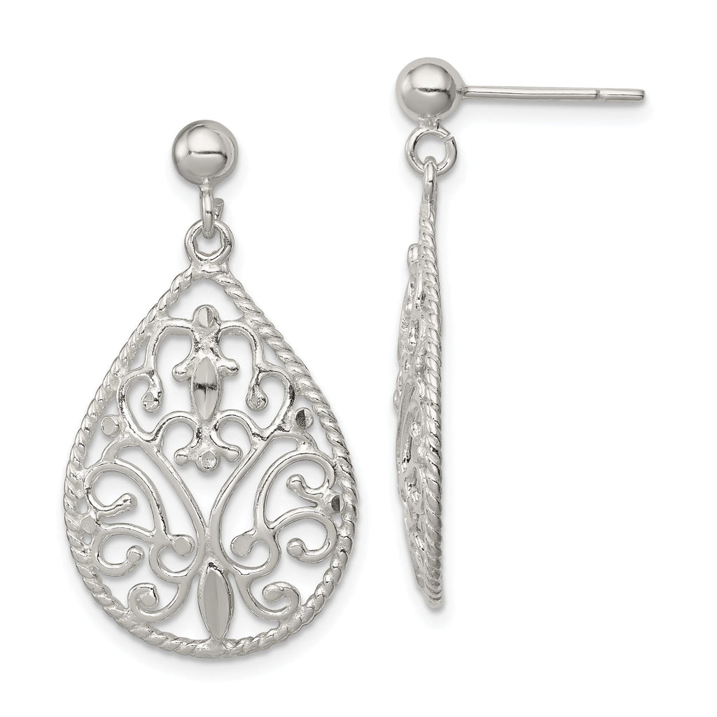 Sophia Jewelers 925 Sterling Silver Filigree Teardrop Dangle Earrings with Polished Finish