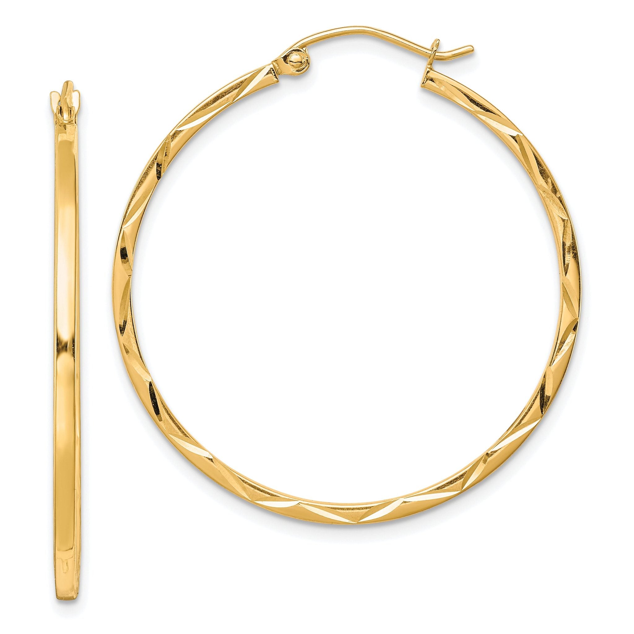 10K Gold Diamond-Cut Hoop Earrings | 1.5x35mm Polished Finish Main image
