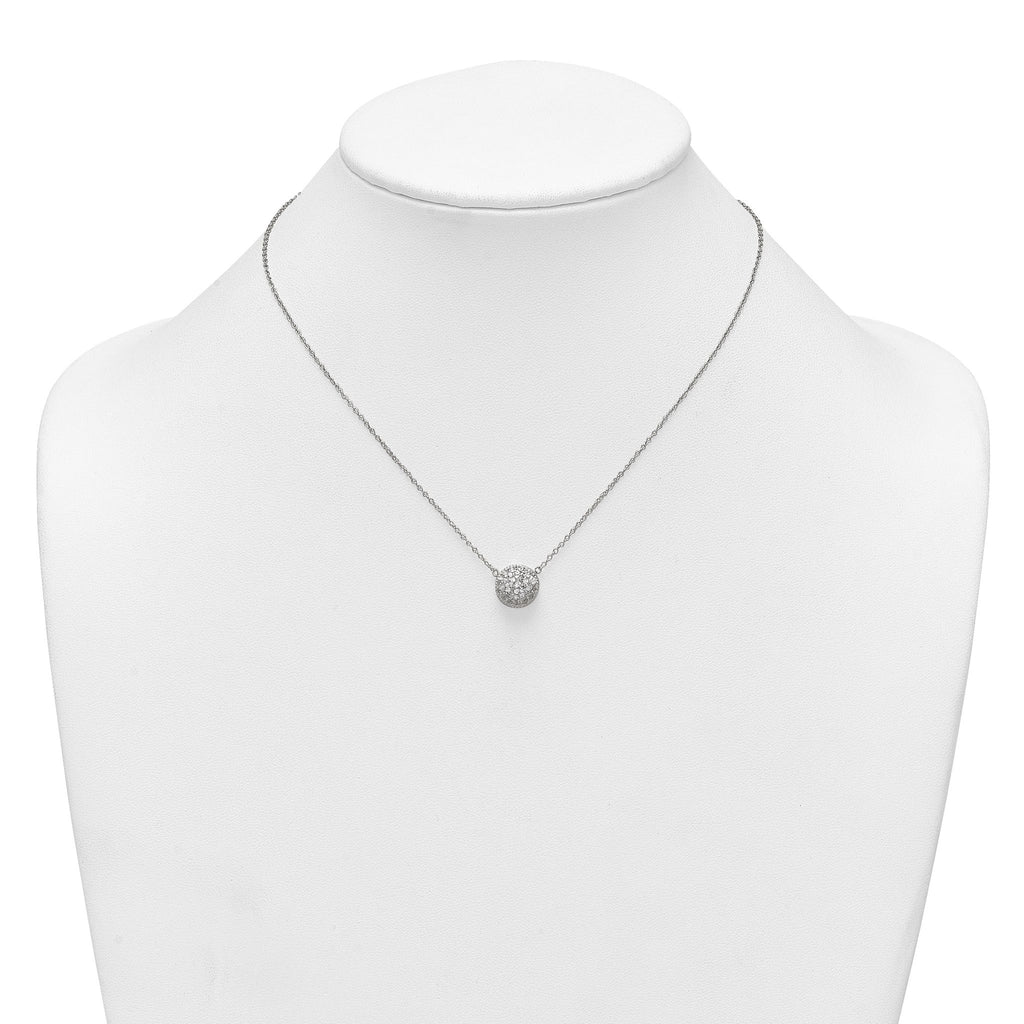 Sterling Silver Polished 11.00mm Pave CZ Circle 16 Inch with 2 Inch Extension Necklace