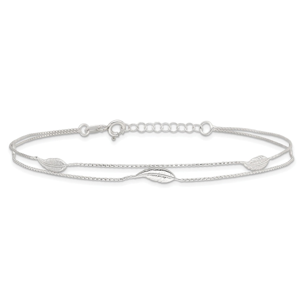 Sterling Silver 2-Strand Feathers 9 inch Plus 1 inch Extender - Total 10 inch Anklet