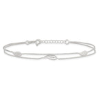 Sterling Silver 2-Strand Feathers 9 inch Plus 1 inch Extender - Total 10 inch Anklet