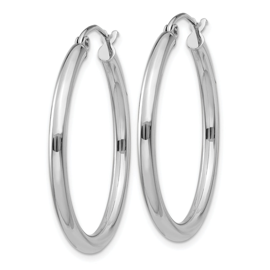 14K White Gold Polished Hoop Earrings Elegant Rhodium-Plated