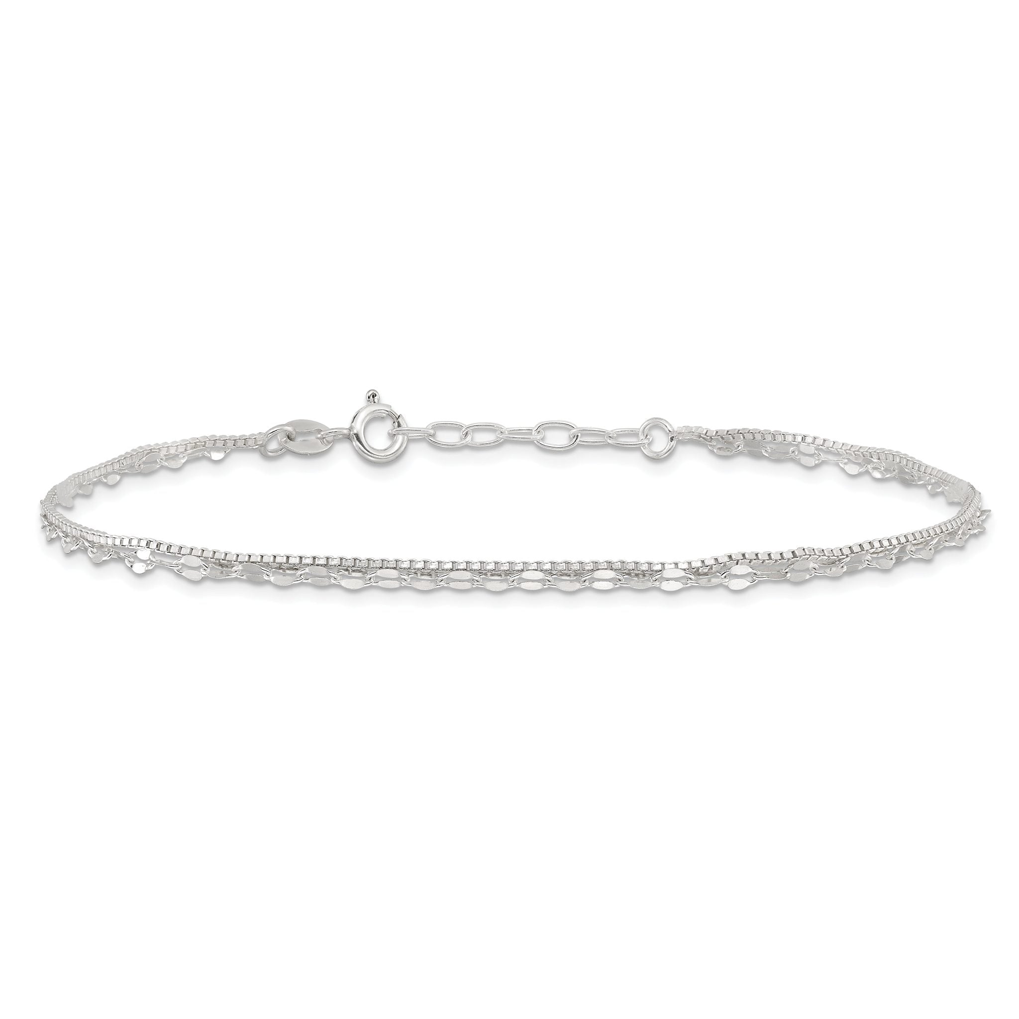 Sterling Silver 2-Strand 9in Plus 1 in Ext. Fancy Chain Anklet