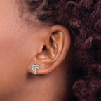 Sterling Silver Rhodium-plated CZ Palm Tree Post Earrings