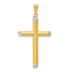 14K Gold and Rhodium 3D Hollow Diamond-Cut Cross Pendant Elegant Design