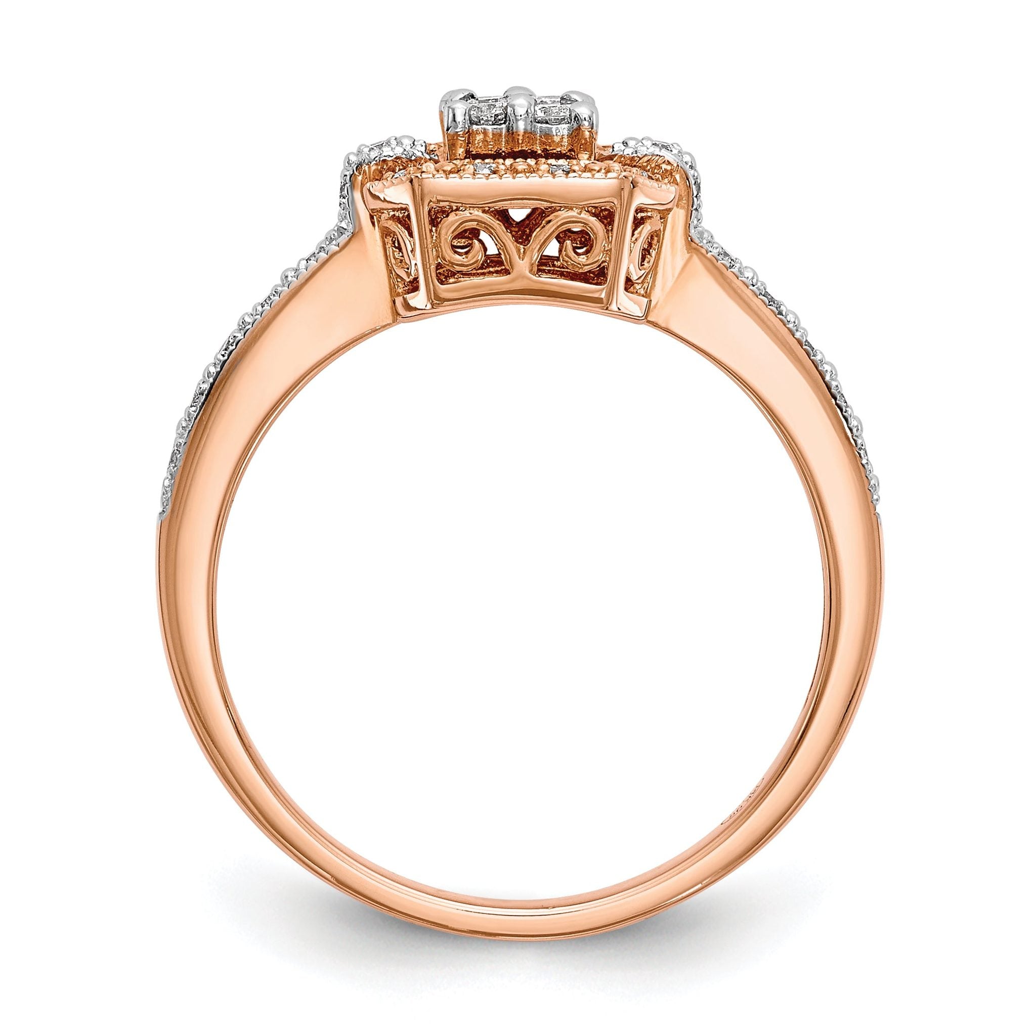 14K Rose Gold Square Cluster 1/5 carat Diamond Complete Engagement Ring Secondary image