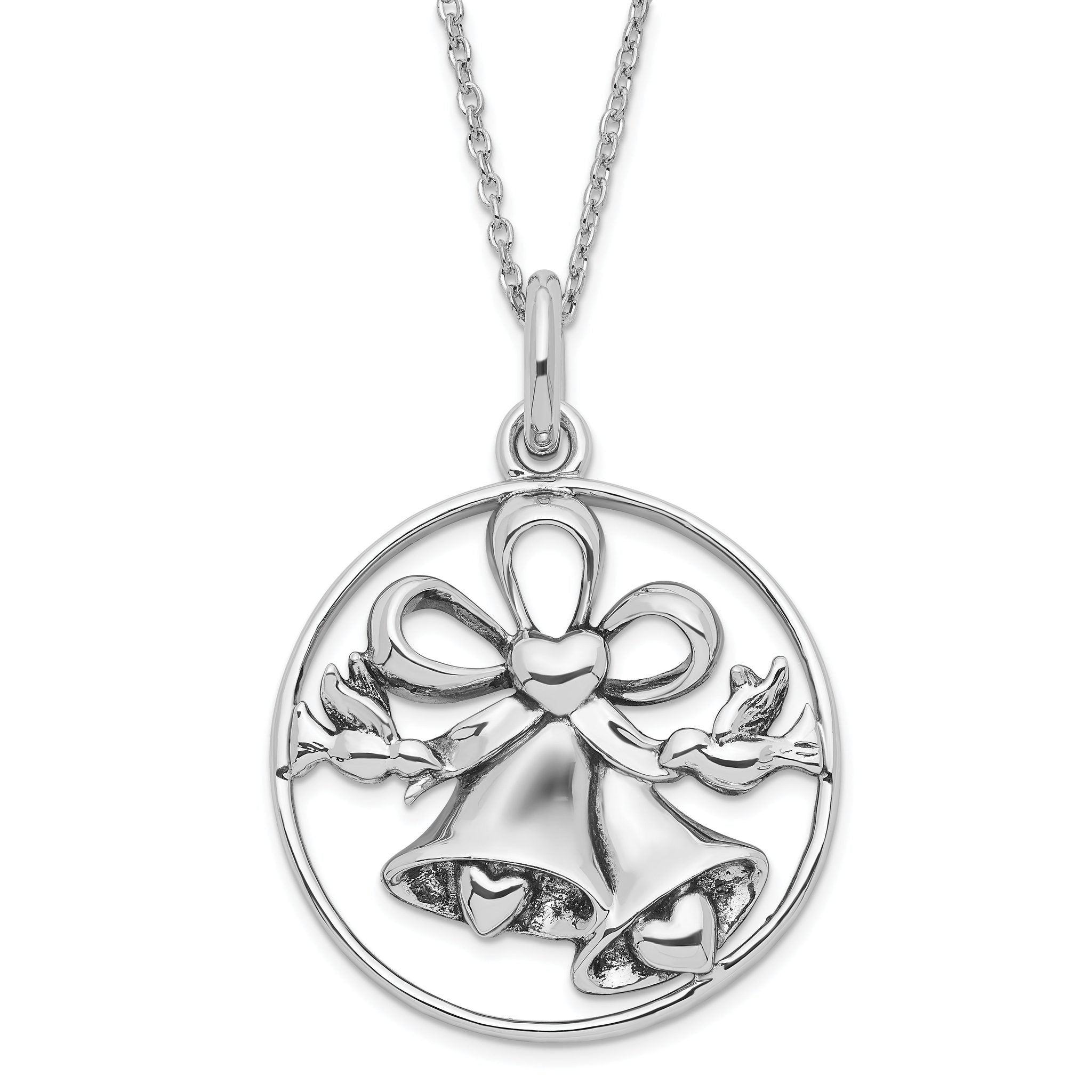 Sterling Silver 925 Antiqued Wedding Bliss Bell Necklace Gift Ready