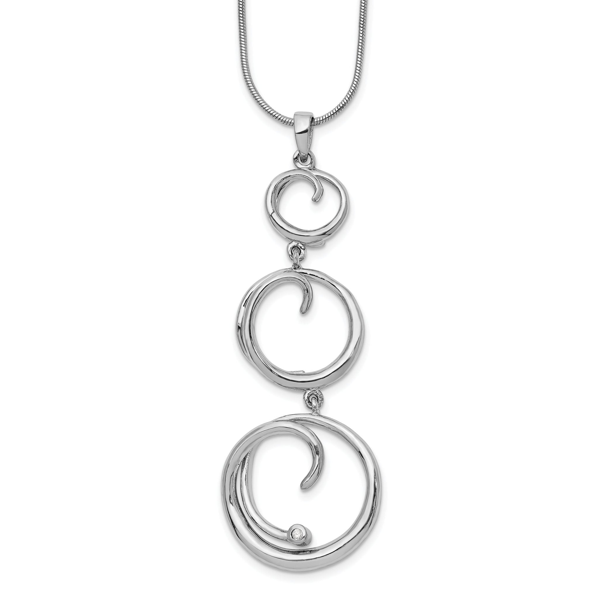 Sterling Silver Diamond Swirl Necklace with Rhodium Plating and Extender