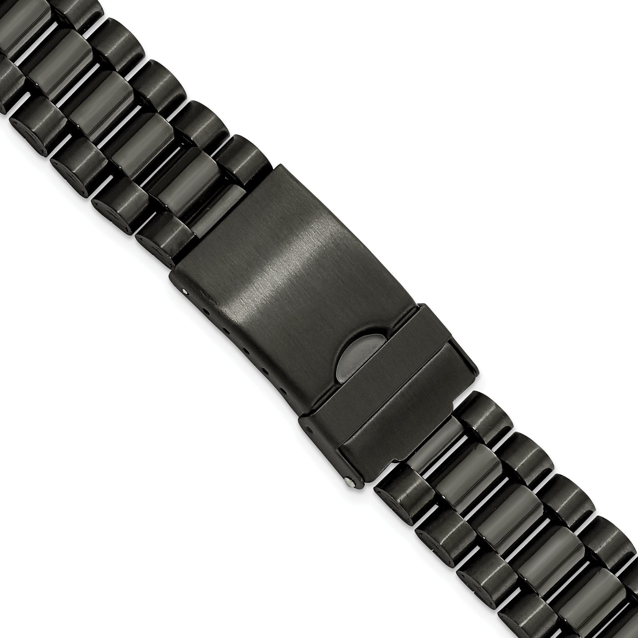 Long 18-22mm President-Style Satin and Polished Black  IP-plated Stainless Steel with Deployment Buckle 7 inch Watch Band Main image