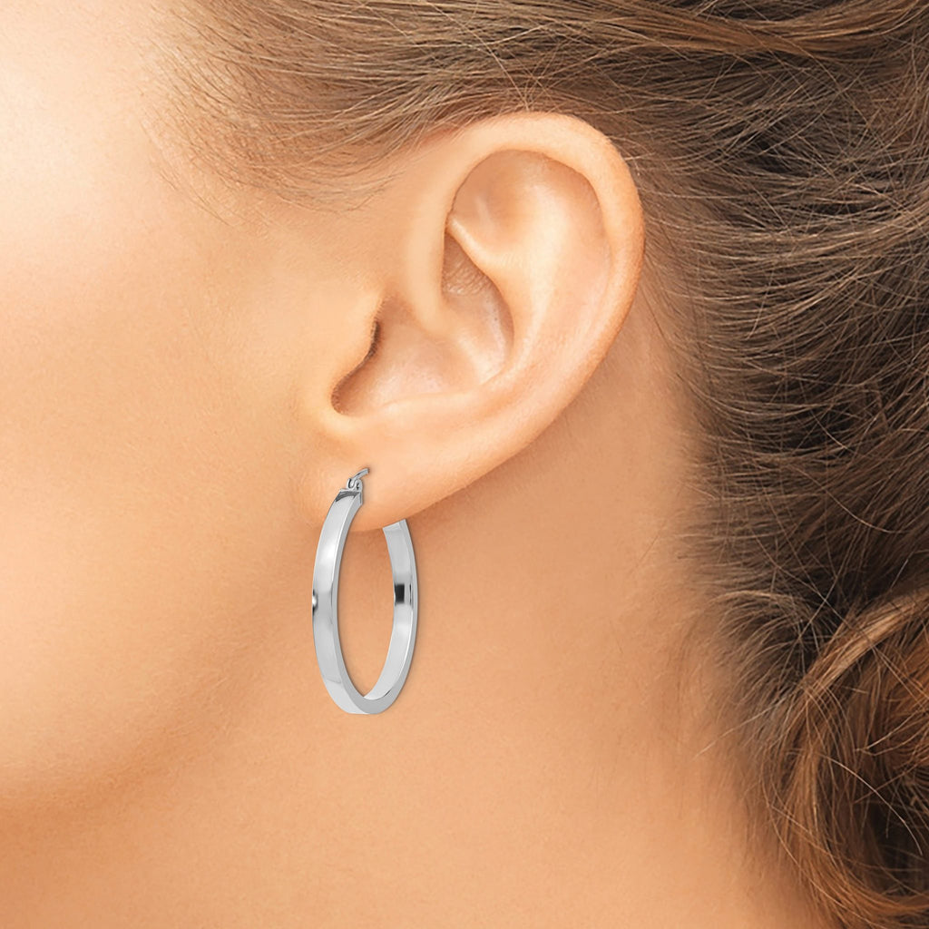 Sophia Jewelers 14K White Gold Polished Hoop Earrings for Women