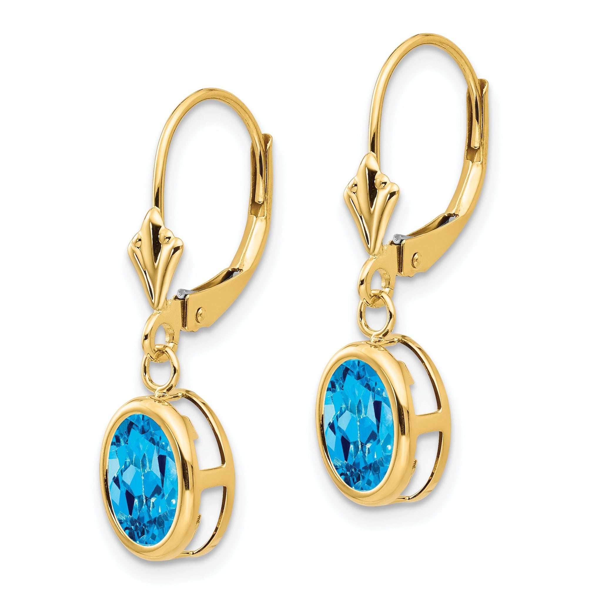 14k 8x6mm Oval Blue Topaz Leverback Earrings Secondary image