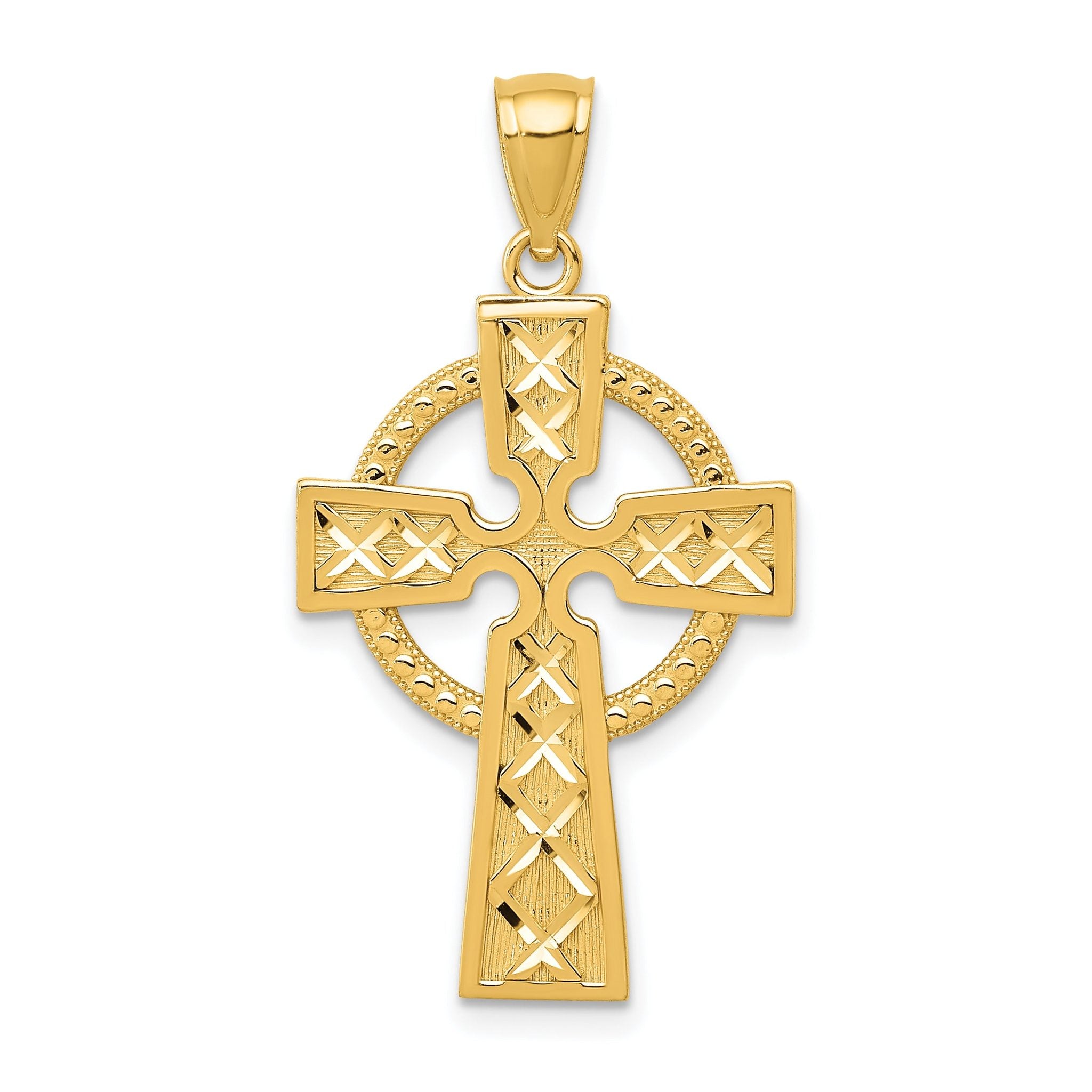 14K Gold Celtic Cross Pendant with Diamond-Cut Texture Elegant Cast Design Main image