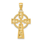 14K Gold Celtic Cross Pendant with Diamond-Cut Texture Elegant Cast Design