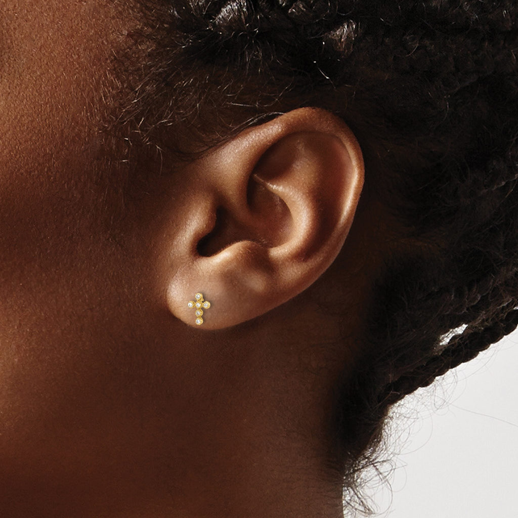 10K Polished CZ Cross Post Earrings