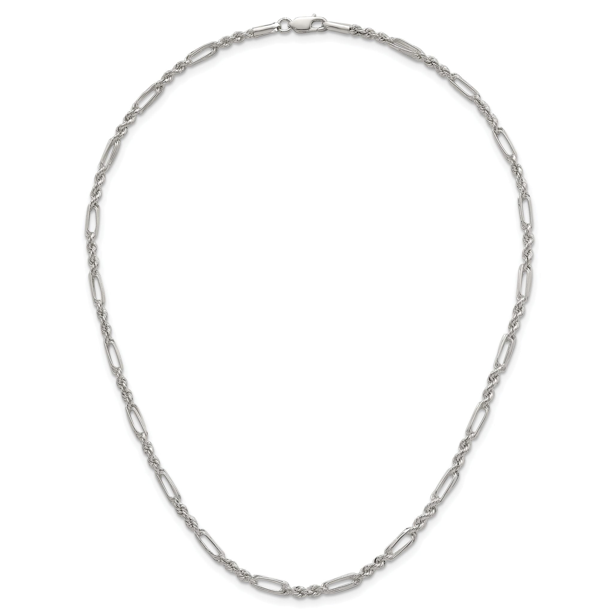 Sterling Silver Polished 4.0mm Figaro Rope 18 Inch Necklace
