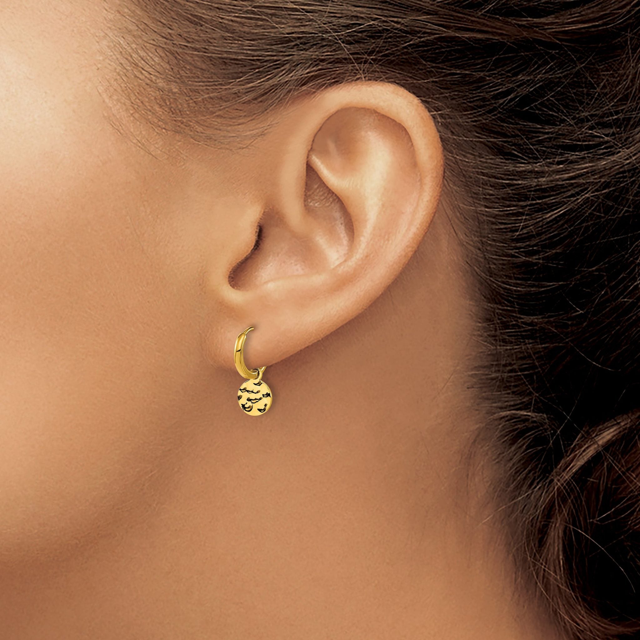 Stainless Steel Gold-Tone Polished Hammered Huggie Hoop Earrings for Women