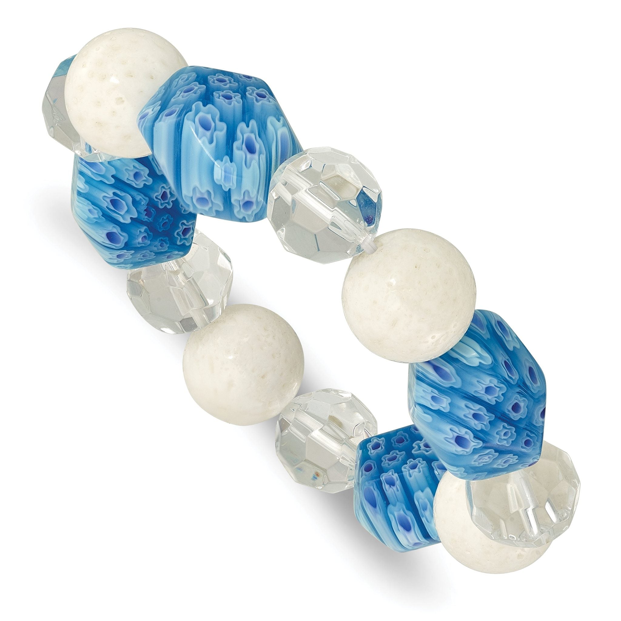 White Jade, Aventurine and Kangsai Glass Beaded Stretch Bracelet Main image