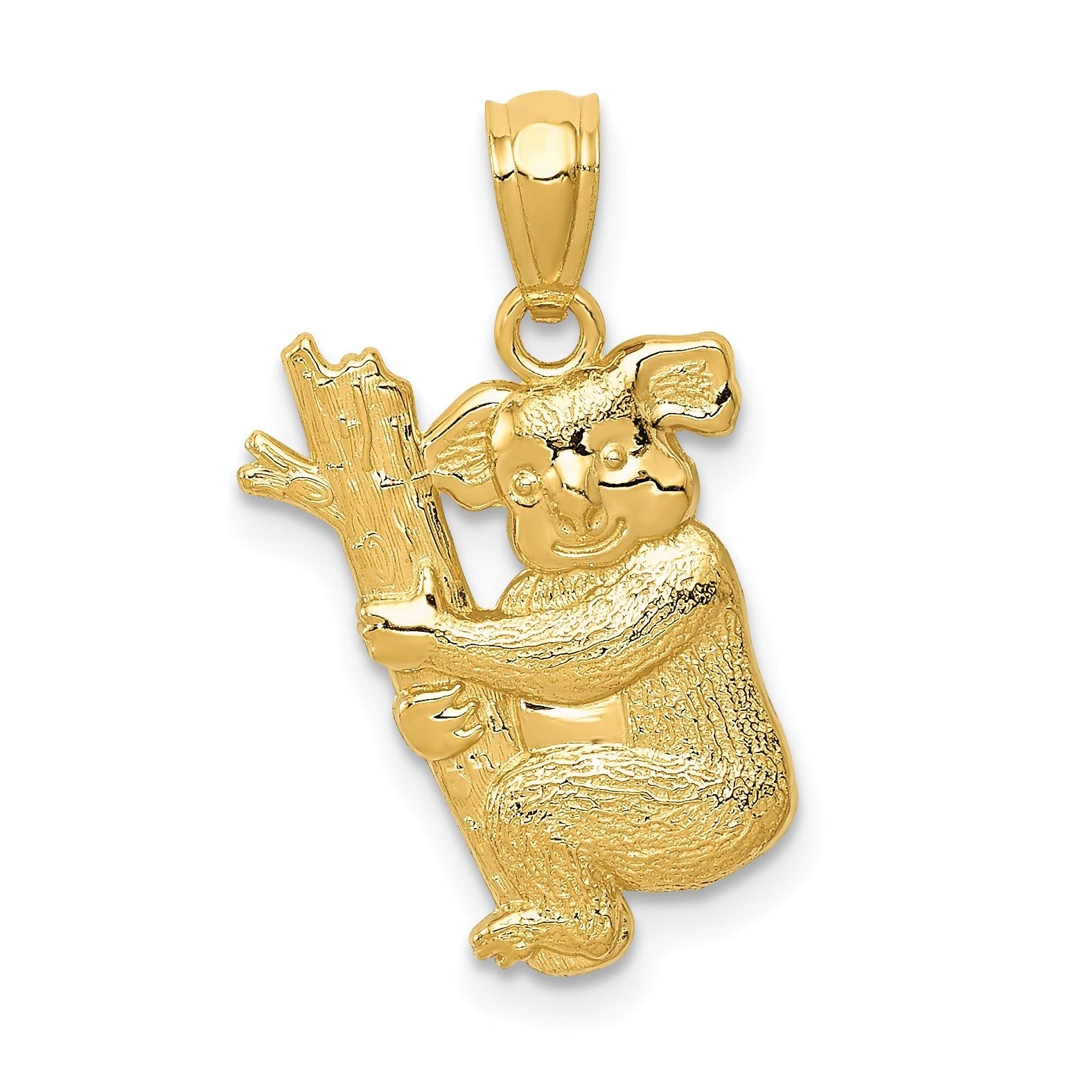 14K Yellow Gold Textured Koala Pendant for Men  Polished Solid Design