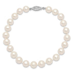 14k White Gold 7-8mm White Near Round Freshwater Cultured Pearl 7.5 inch Bracelet