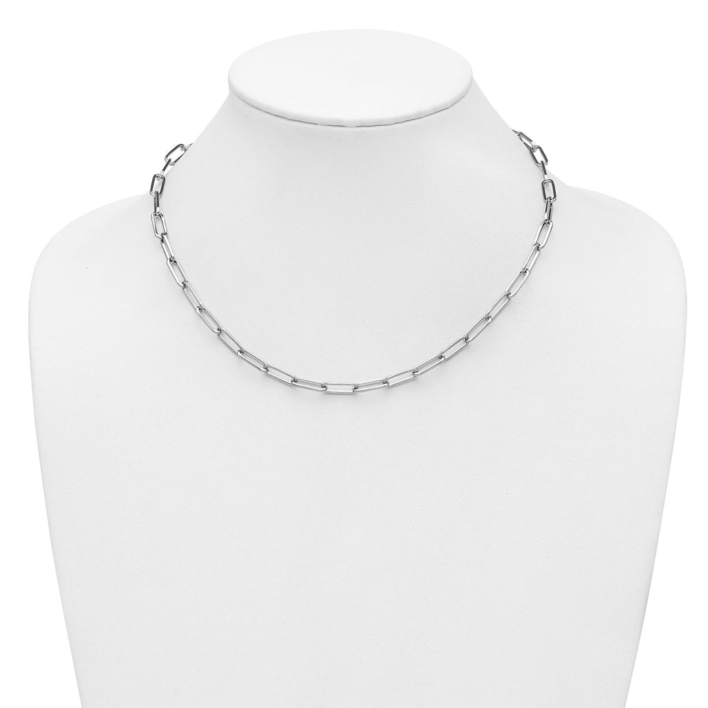 Sterling Silver RH-plated Polished Paperclip Toggle Necklace