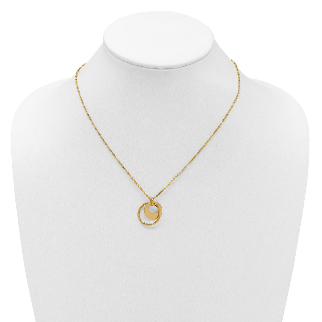 14K Polished Fancy Double Circle w/ 2in Ext .Necklace